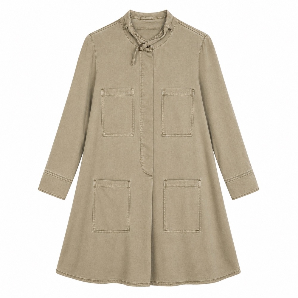 Pistola Tencel Utility Shirt Dress Beige Small Minimalist Boho